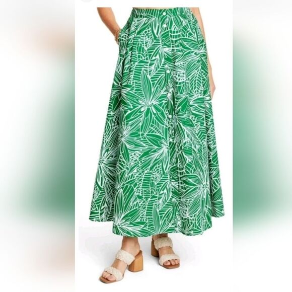 NWT Tabitha Brown 100% Cotton Green A-line Button Front Maxi Skirt Size Small - Picture 6 of 6